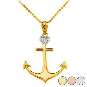 14k Gold Nautical Boat Anchor Diamond Necklace